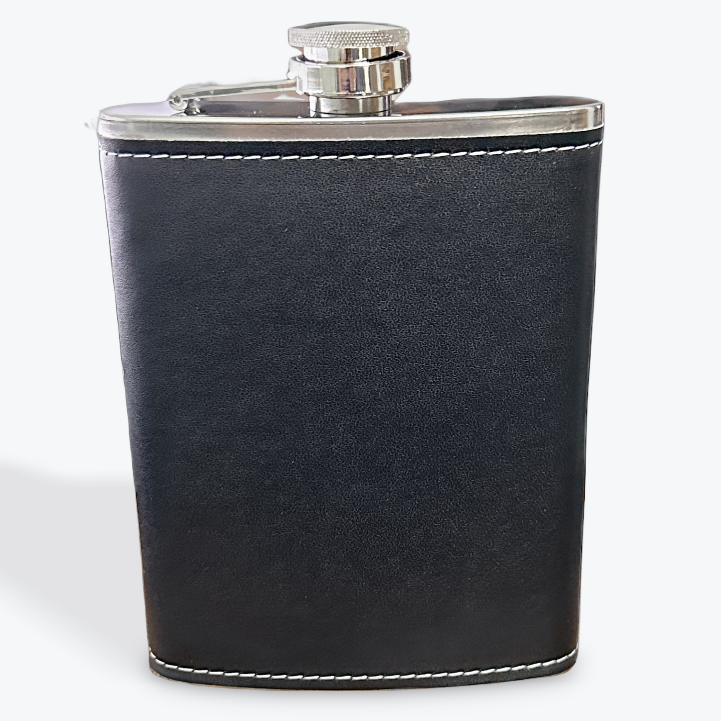 PU Leather Hip Flask Black - Pine Wood Box Gift Set