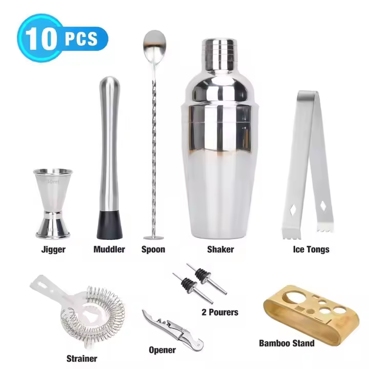 Camol - 10-piece Cocktail Shaker Set - with Wooden Stand